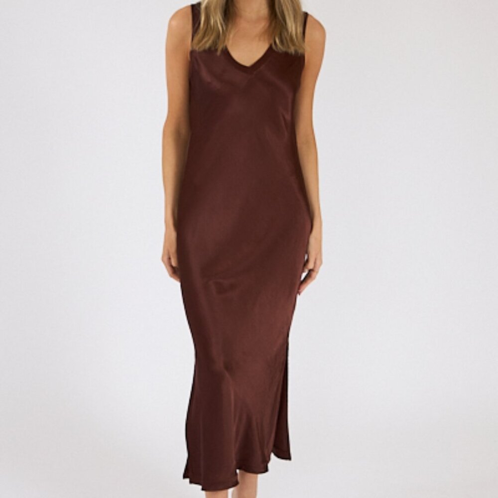 MICHAEL STARS Randi satin slip dress brown Large NWOT